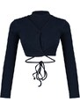 Trendyol Navy Blue Lace-Up Detailed Fitted/Skinned Crop Ribbed Stretch Knit Blouse