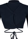 Trendyol Navy Blue Lace-Up Detailed Fitted/Skinned Crop Ribbed Stretch Knit Blouse