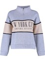 Trendyol Gray Melange Basic Printed Fleece Inside Knitted Sweatshirt