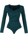 Trendyol Emerald Green Waistband Draped Detail Fitted/Situated Elastic Snaps Knitted Bodysuit