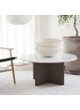 Bílý mramorový konferenční stolek ROWICO BROOKSVILLE 90 cm s hnědou podnoží