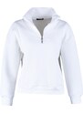 Trendyol Ecru Oversize/Wide Fit Zippered Stand-Up Collar Fleece Inner Knitted Sweatshirt