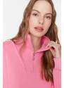 Trendyol Pink Oversize/Wide Zipper High Neck Thick Fleece Knitted Sweatshirt