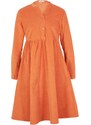 bonprix Bavlněné manšestrové šaty s knoflíkovou légou, ve střihu do A, délka po kolena Oranžová