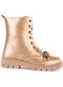 Gold girls' leather ankle boots with Shelovet chain