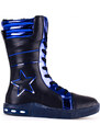 Girls' leather ankle boots with high upper Shelvt navy blue