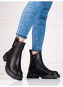 Komfortní kotníčkové boty dámské černé na plochém podpatku