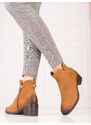 Brown women's ankle boots on a low post Vinceza