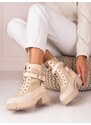 W. POTOCKI Designové dámské kotníčkové boty hnědé na širokém podpatku