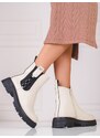 Exkluzívní dámské kotníčkové boty hnědé na plochém podpatku