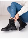 Komfortní kotníčkové boty dámské černé na plochém podpatku
