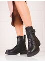 Originální kotníčkové boty černé dámské na plochém podpatku