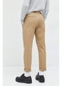 Kalhoty Abercrombie & Fitch pánské, béžová barva, přiléhavé