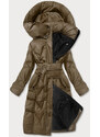 Ann Gissy Péřová bunda v olivové barvě se stojáčkem a kapucí (AG2-J82)