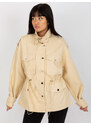 Fashionhunters Světle béžová bavlněná přechodná bunda s žebrováním