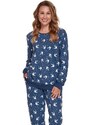 DN Nightwear Dámský hřejivý komplet Padme modrý s vlaštovkami