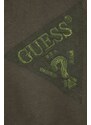 Dětská bavlněná mikina Guess zelená barva, hladká