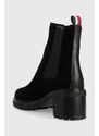 Semišové kotníkové boty Tommy Hilfiger Outdoor Chelsea Mid Heel Boot dámské, černá barva, na podpatku