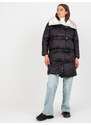 Fashionhunters Černo-béžová péřová zimní bunda 2v1 s odepínacími rukávy