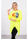 K-Fashion Oversize halenka s duhovým potiskem rtů žlutá neonová
