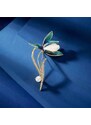 Éternelle Květinová brož zdobená perlou, zirkony a kočíčím okem