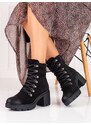 Exkluzívní dámské kotníčkové boty černé na širokém podpatku