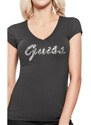 GUESS tričko Ceelie Sequin Logo V-Neck Tee černé XS Černá