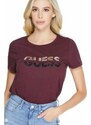 GUESS tričko Huger Split Sequin Logo Tee marmont red XS Vínová