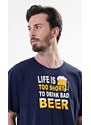 Cool Comics Pánská noční košile s krátkým rukávem Life is beer - tmavě modrá