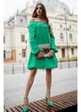 FASARDI Oversize zelené lichoběžníkové šaty s nadýmavým spodkem