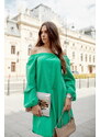 FASARDI Oversize zelené lichoběžníkové šaty s nadýmavým spodkem