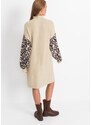 bonprix Pletené šaty s leopardím vzorem Béžová