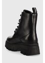 Kožené workery Calvin Klein Jeans Chunky Combat Laceup Boot dámské, černá barva, na plochém podpatku