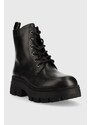 Kožené workery Calvin Klein Jeans Chunky Combat Laceup Boot dámské, černá barva, na plochém podpatku