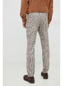 Kalhoty s příměsí vlny Pepe Jeans Castle Check pánské, hnědá barva