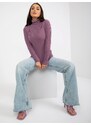 Fashionhunters Dámský fialový pruhovaný svetr s rolákem