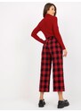 Fashionhunters Černočervené široké kostkované culotte kalhoty