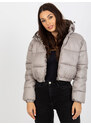 Fashionhunters Béžová oboustranná krátká prošívaná bunda s kapucí