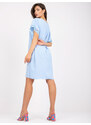 Fashionhunters Světle modré oversize šaty s krajkou