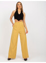 Fashionhunters Tmavě žluté široké kalhoty z látky s vysokým pasem