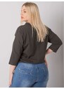 Fashionhunters Tmavá khaki halenka plus size velikosti s nápisem Perry