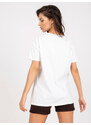 Fashionhunters Bílé a hnědé bavlněné tričko volného střihu s výšivkou