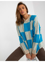 Fashionhunters Oversized modro-béžový kostkovaný svetr pro ženy