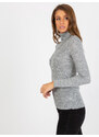 Fashionhunters Dámský šedý pruhovaný svetr s melanžovým rolákem