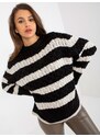 Fashionhunters Černý a ecru pletený oversize svetr s copánky