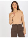BASIC Béžový svetr s odhalenými rameny --beige Béžová
