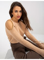 BASIC Béžový svetr s odhalenými rameny --beige Béžová