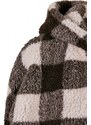 URBAN CLASSICS Ladies Hooded Oversized Check Sherpa Jacket - pink/brown