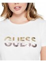 Guess totální doprodej dámské tričko Huger Split Logo Crew bílé