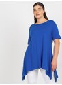 Fashionhunters Tmavě modrá jednobarevná halenka plus size s krátkým rukávem